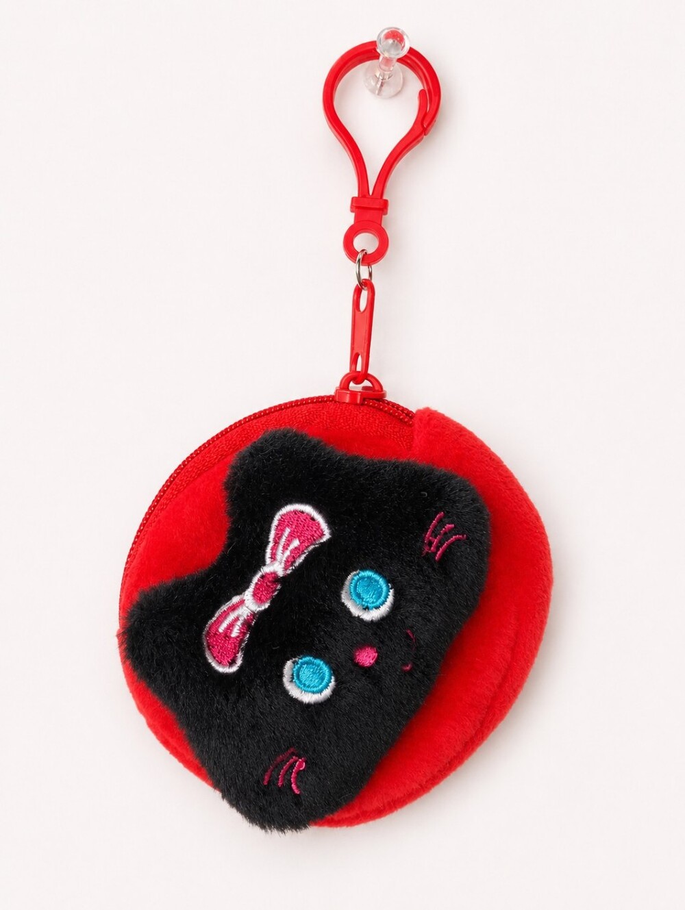 Women's Keychain Bag Charm Cute Plush Cat Coin Purse Red